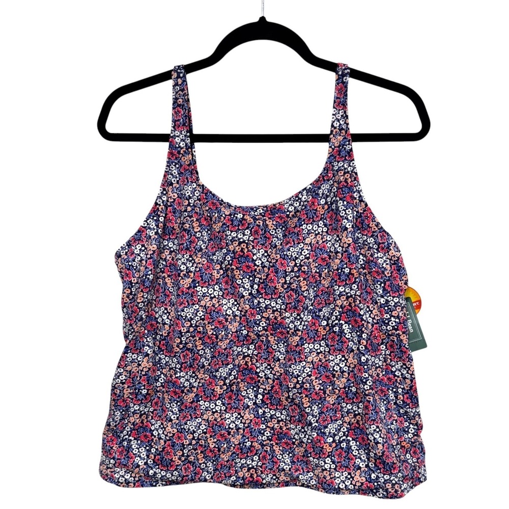 LL Bean Coastal Essential Scoop Tankini Top, Sz 18, Navy Ditsy Floral Print NEW